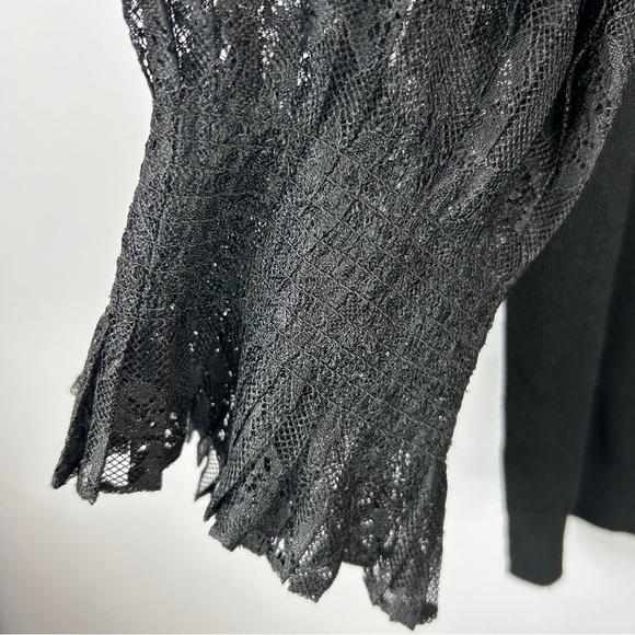 Adrianna Papell Lace Balloon Sleeve Round Neck Top Large Black - Picture 8 of 11